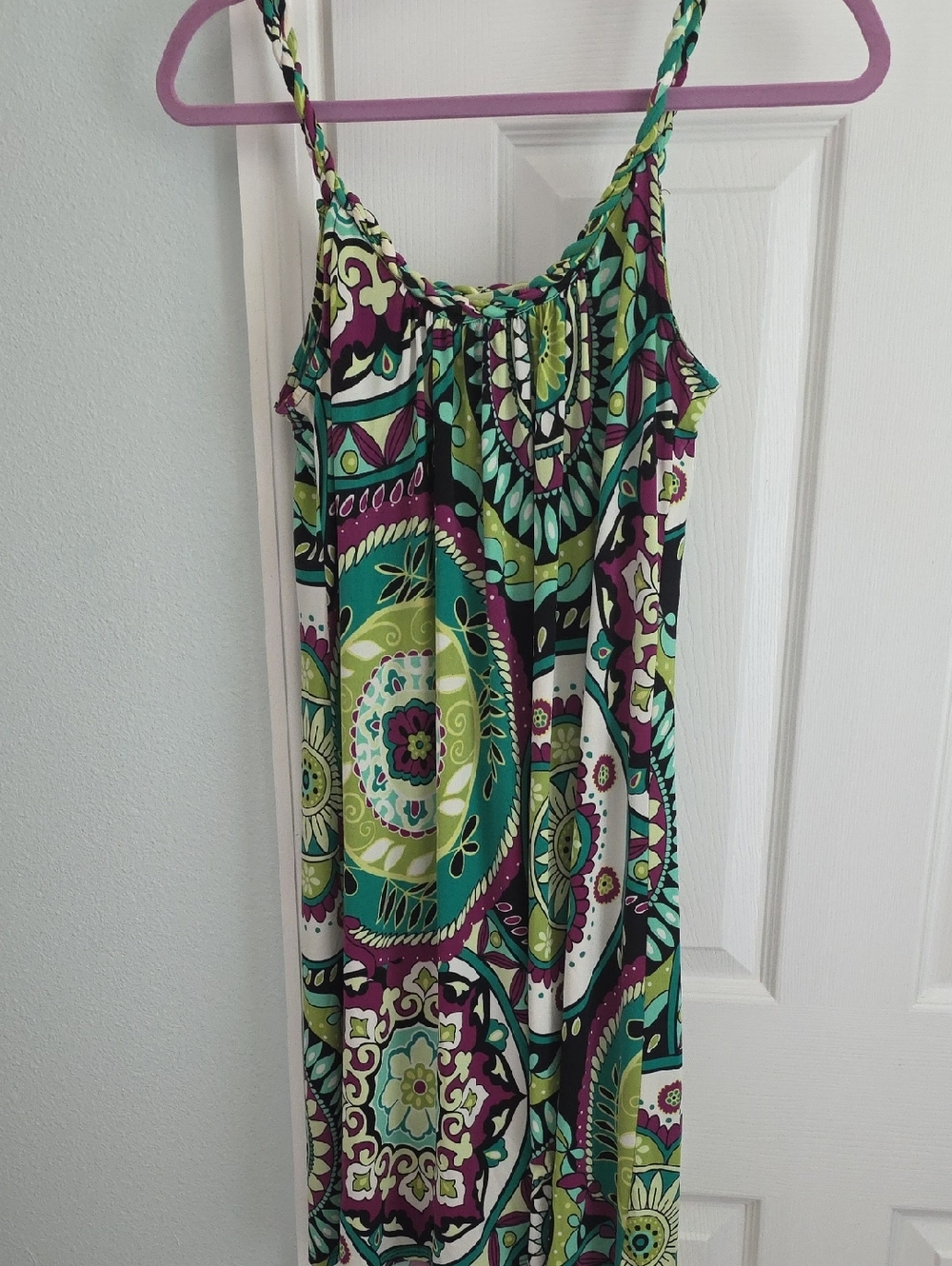 MSK Braided-Strap Maxi Dress in Green, Purple & White